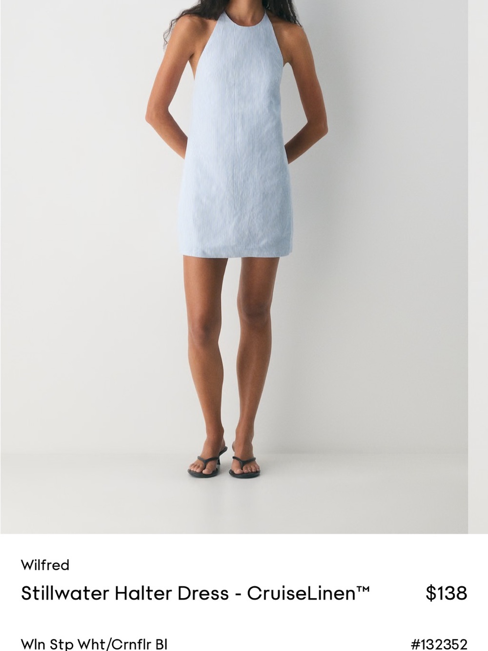 Aritizia sold out Wilfred White/Cornflower Striped Halter Dress